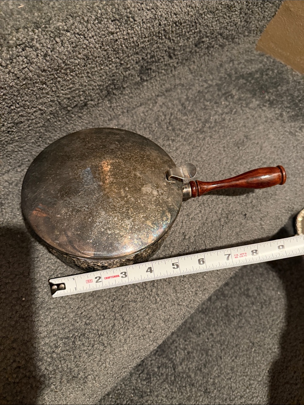 Vintage El De Uberti Italy Silverplate Ornate Silent Butler pan wooden handle - Picture 9 of 9